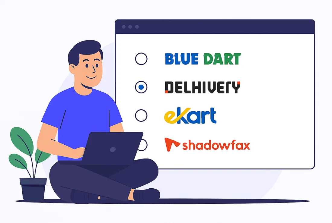 Illustration of one order priced across every courier partner before the cheapest option is booked